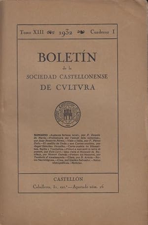 Imagen del vendedor de Boletin de la Sociedad Castellonense de Cultura. - Tomo XIII - Cuaderno I a la venta por PRISCA