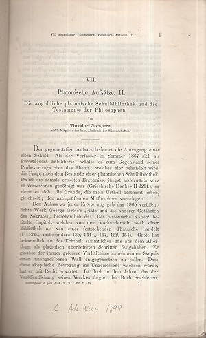 Seller image for Die angebliche platonische Schulbibliothek und die Testamente der Philosophen. for sale by PRISCA