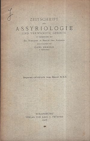Seller image for Zeitschrift fr Assyriologie und verwandte gebiete. - Separat - Abdruck aus Band XXII - Dil-Bat. for sale by PRISCA