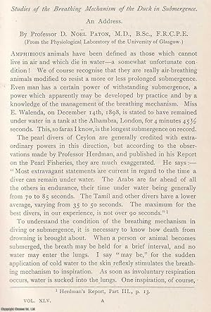 Seller image for Studies in the Breathing Mechanism of the Duck in Submergence. This is an original article from the Proceedings of the Glasgow Philosophical Society, 1913. for sale by Cosmo Books