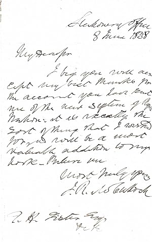 Imagen del vendedor de [John Ramsay McCulloch, Scottish political economist.] Autograph Letter Signed to the novelist Thomas Henry Lister, thanking him for sending details of a 'system' which will aid his work. a la venta por Richard M. Ford Ltd