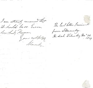 Image du vendeur pour [Lord Macaulay [Thomas Babington Macaulay], great British historian.] Two Autograph Letters Signed and Autograph Note in third person to Lady Theresa Lewis, with Autograph envelope, including one letter written within sixteen days of his death. mis en vente par Richard M. Ford Ltd