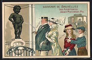 Ansichtskarte Bruxelles, Familie bei Manneken-Pis, Toilettenhumor