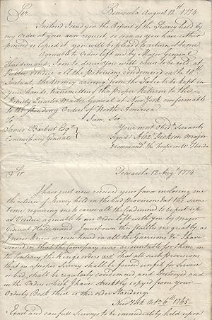 1774 - Extract from a letter copy book for the 16th Regiment of Foot, the British Army in West Fl...