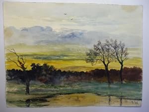 ORIGINAL-AQUARELLE von FRITZ HAID (signiert unten rechts). (Dachauer Landschaft ?).