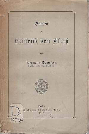 Image du vendeur pour Studien zu Heinrich von Kleist mis en vente par PRISCA