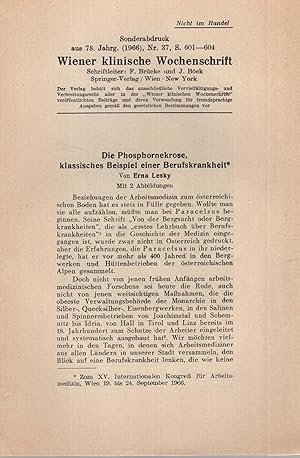 Imagen del vendedor de Wiener klinische Wochenschrift. - Sonderandruck aus 78. Jahrg., N 37 - Die Phosphornekrose, klassisches Beispiel einer Berufskrankheit. a la venta por PRISCA