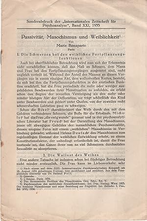 Image du vendeur pour Passivitt, Masochismus und Weiblichkeit [Sonderabdruck der "Internationalen Zeitschrift dr Psychoanalyse", Band XXI, 1935] mis en vente par PRISCA