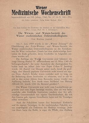 Seller image for Wiener Medizinische Wochenschrift - Separatabdruck aus 110. Jahrg., N 17/18 - Die Witwen- und Waisen-Societt des Wiener medizinischen Doktorenkollegiums. for sale by PRISCA