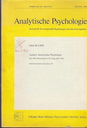 Image du vendeur pour Aspekte Analytischer Psychologie. Zum 100. Geburtstag von C.G. Jung, 1875-1961. - Vol. 6, N 3, 1975. mis en vente par PRISCA