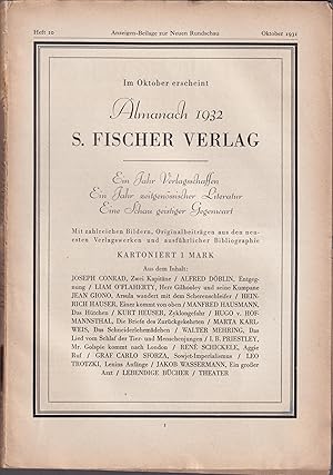 Imagen del vendedor de Die Neue Rundchau. - XLII. Jahrgang der Freien Bhne. - Zehntes Heft. - Oktober 1931. a la venta por PRISCA