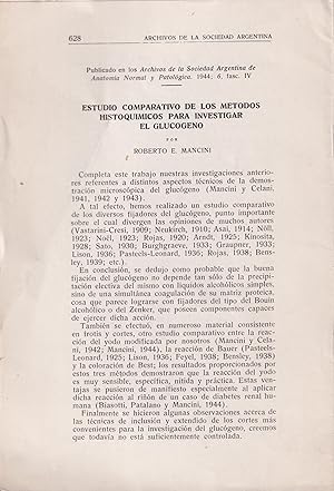 Immagine del venditore per Estudio Comparativo de los Metodos Histoquimicos para investigar el Glucogeno. venduto da PRISCA