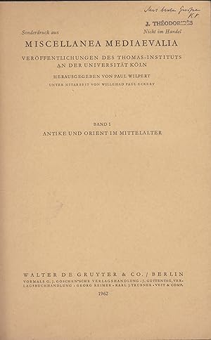 Image du vendeur pour Sonderdruck aus Miscellanea Medievalia. Verffentlichungen des Thomas-Institut an der Universitt Kln. Band 1 - Antike und Orient im Mittelalter. - Der anteil von byzanz an erhaltung und weiterbildung der griechischen mathematik. mis en vente par PRISCA