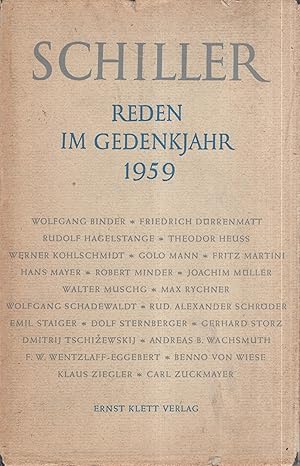 Bild des Verkufers fr Schiller. Reden im Gedenkjahr 1959. zum Verkauf von PRISCA