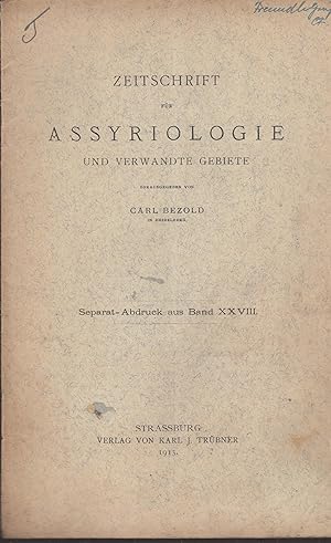 Image du vendeur pour Zeitschrift fr Assyriologie und verwandte gebiete. - Separat-Abdruck aus Band XXVIII : Elamische Gtter mis en vente par PRISCA