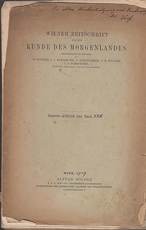 Seller image for Wiener Zeitschrift fr die Kunde des Morgenlandes - Separat-Abdruck aus Band XXIII - Dialog, Akhyana und Drama in der indischen Literatur. for sale by PRISCA