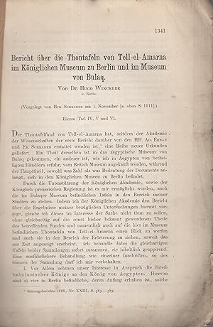 Imagen del vendedor de Bericht ber die Thontafeln von Tell-el-Amarna im Kniglichen Museum zu Berlin und im Museum von Bulaq. a la venta por PRISCA