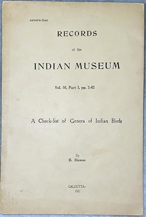 A Checklist of Genera of Indian Birds (Records of the Indian Museum, Vol. 50, Part I, Pp. 1-62)