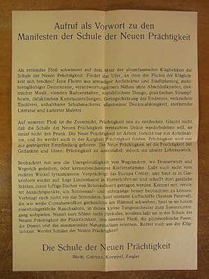 Bild des Verkufers fr Aufruf als Vorwort zu den Manifesten der Schule der Neuen Prchtigkeit zum Verkauf von Antiquariat Weber