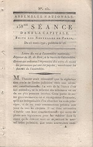 Seller image for Assemble Nationale. - 138 Sance dans la Capitale. - Suite des Nouvelles de Paris, du 23 mars 1790, publies le 24. for sale by PRISCA