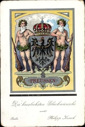 Ganzsache Wappen Litho Preußen, Preußischer Adler, Krone, Rübezahl, Eichenblätter, PP 15