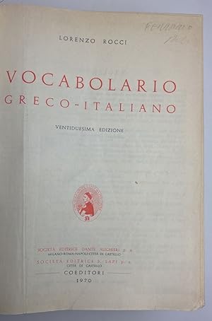 Image du vendeur pour Vocabolario Greco - Italiano mis en vente par librisaggi