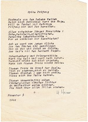Gedichttyposkript mit eigenh. Unterschrift H Hesse".