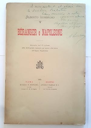 Seller image for Branger e Napoleone. Estratto dal Vo volume della bibliografia ragionata per servire alla storia dell'epoca Napoleonica. for sale by Rometti Vincent