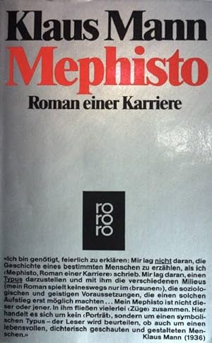 Bild des Verkufers fr Mephisto : Roman einer Karriere. (Nr 4821) zum Verkauf von books4less (Versandantiquariat Petra Gros GmbH & Co. KG)