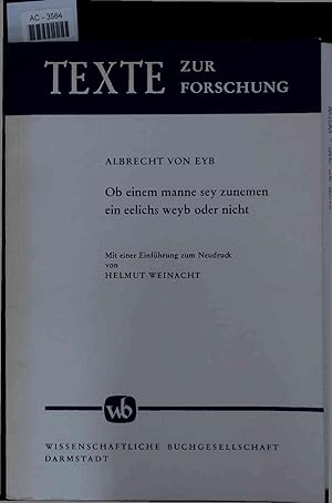 Seller image for Ob einem manne sey zunemen ein eelichs weyb oder nicht. AC-3564 for sale by Antiquariat Bookfarm