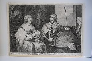 Immagine del venditore per Portrait of Thomas Howard, Earl of Arundel and Alathea Talbot, Countess of Arundel. The Earl seated at right behind a globe, wearing the collar of the Order of the Garter, holding a baton in his left hand and with his right pointing to Madagascar on the globe, the Countess seated at left and wearing a tiara and an ermine robe, holding a pair of calipers; after the 'Madagascar portrait' by Anthony van Dyck. Anthony van Dyck (1599-1641) was a Flemish painter. A pupil of Rubens, Van Dyck worked in Italy from 1621-26, and then from 1632 onwards he predominantly painted in England, where he was knighted by Charles I. Flemish School/style venduto da Marrins Bookshop