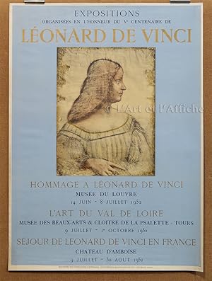 LÉONARD DE VINCI, Affiche d'exposition Louvres 1952.