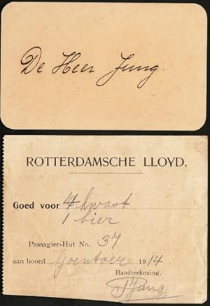 Bild des Verkufers fr Twee waardebonnen uit 1914 van het SS Goentoer (1914). zum Verkauf von Fokas Holthuis