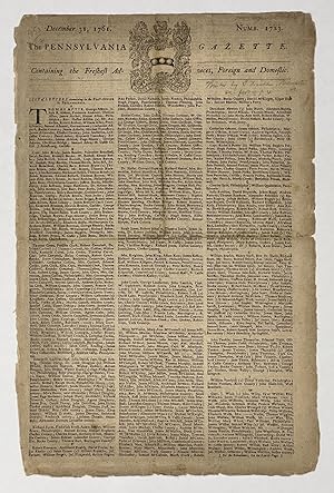 Pennsylvania Gazette. December 31, 1761. Numb. 1723