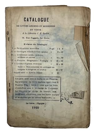 Seller image for Catalogue de Livres Anciens et Modernes en Vente a la Librairie J. E. Sarkis for sale by McBlain Books, ABAA