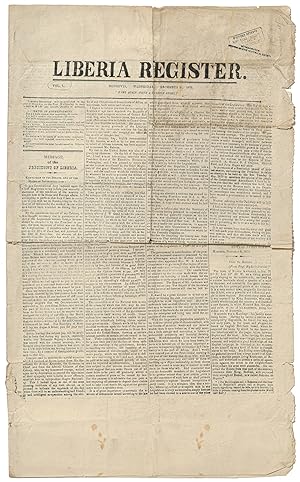 Seller image for [Newspaper]: Liberia Register. December 21, 1870 for sale by Between the Covers-Rare Books, Inc. ABAA