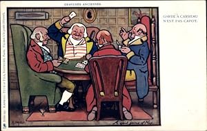 Künstler Ansichtskarte / Postkarte Strellett, Männer am Tisch beim Kartenspielen, Garde a Carreau...
