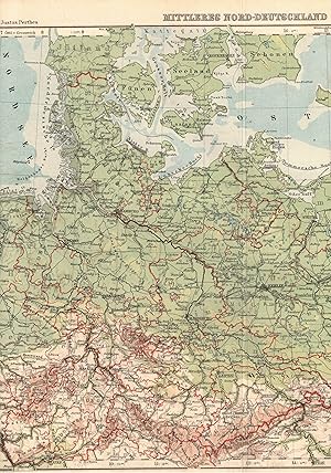 Imagen del vendedor de Mittleres Nord-Deutschland. Farbige Landkarte Mastab 1 : 2.500.000 (Ausgabe von 1900) a la venta por Paderbuch e.Kfm. Inh. Ralf R. Eichmann