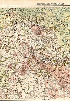 Bild des Verkufers fr Mittel-Deutschland. Farbige Landkarte Mastab 1 : 2.500.000 (Ausgabe von 1900) zum Verkauf von Paderbuch e.Kfm. Inh. Ralf R. Eichmann