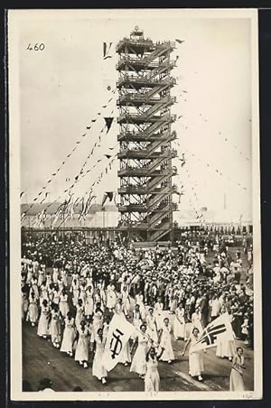 Ansichtskarte Stuttgart, 15. Deutsches Turnfest, 22.-30. Juli 1933, Flaggenturm