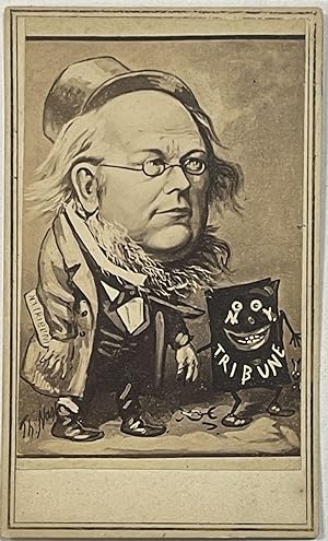 ALBUMEN PHOTOGRAPH OF NAST'S CARICATURE OF HORACE GREELEY, EDITOR OF THE NEW YORK TRIBUNE AND ERR...