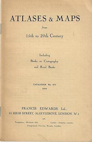 Bild des Verkufers fr Catalogue 571: Atlases and Maps from the 15th to 20th Century [cover title] zum Verkauf von Robin Bledsoe, Bookseller (ABAA)