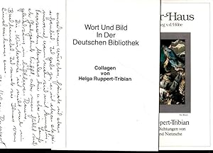 Imagen del vendedor de Wort und Bild in der Deutschen Bibliothek - Collagen von Helga Ruppert-Tribian. (Austellungsprospekt sowie signierte Karte und eine Klappkarte). a la venta por Antiquariat Carl Wegner