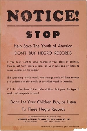 NOTICE! STOP HELP SAVE THE YOUTH OF AMERICA DON'T BUY NEGRO RECORDS.[caption title and first line...