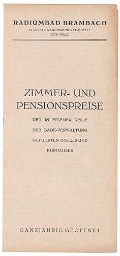 Radiumbad Brambach Zimmer- und Pensionspreise 1937 Hotel Kurhäuser Verzeichnis