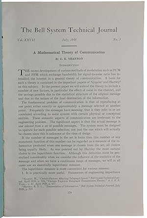 'A Mathematical Theory of Communication,' pp. 379-423 in Bell System Technical Journal, Vol. 27, ...
