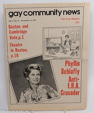 Bild des Verkufers fr GCN: Gay Community News; the gay weekly; vol. 5, #19, November 12, 1977: Phyllis Schafly Anti-E.R.A. Crusader zum Verkauf von Bolerium Books Inc.