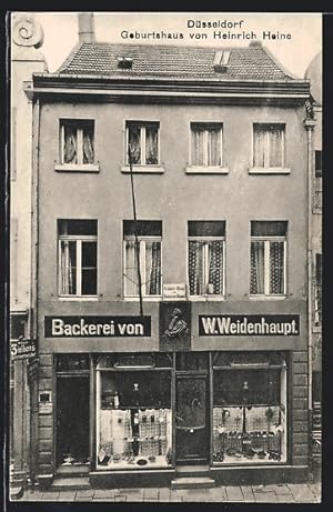 Imagen del vendedor de Ansichtskarte Dsseldorf, Geburtshaus von Heinrich Heine mit Bckerei von W. Weidenhaupt a la venta por Bartko-Reher