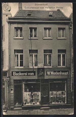 Imagen del vendedor de Ansichtskarte Dsseldorf, Geburtshaus von Heinrich Heine ber der Bckerei von W. Weidenhaupt a la venta por Bartko-Reher