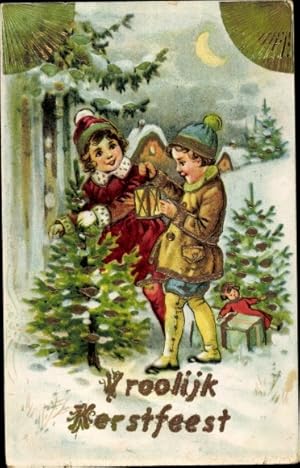 Ansichtskarte / Postkarte Glückwunsch Weihnachten, Kinder, Tannenbaum, Handlaterne